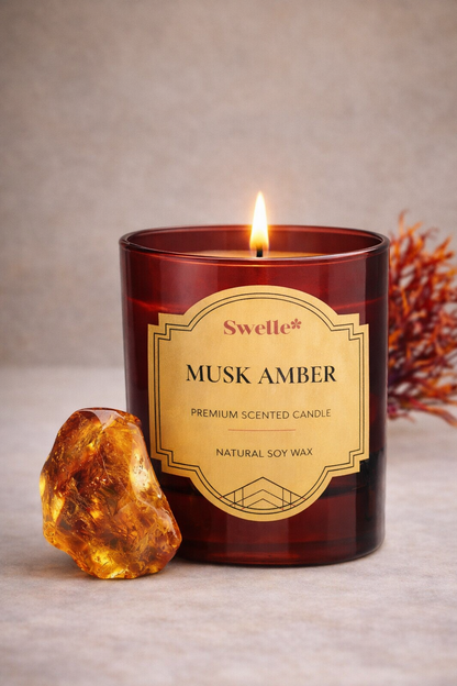 Swelle Musk Amber – Premium Scented Candle | Natural Soy Wax